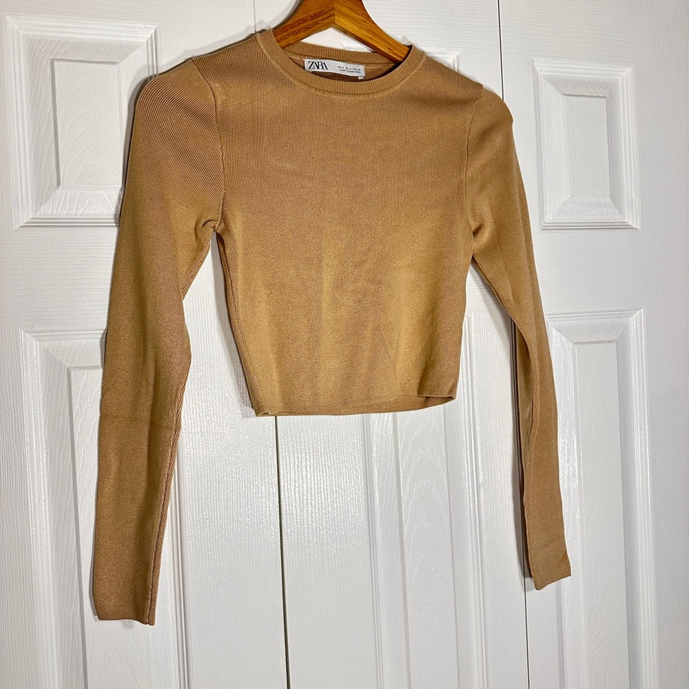 Zara Camel Long Sleeve Crop Top